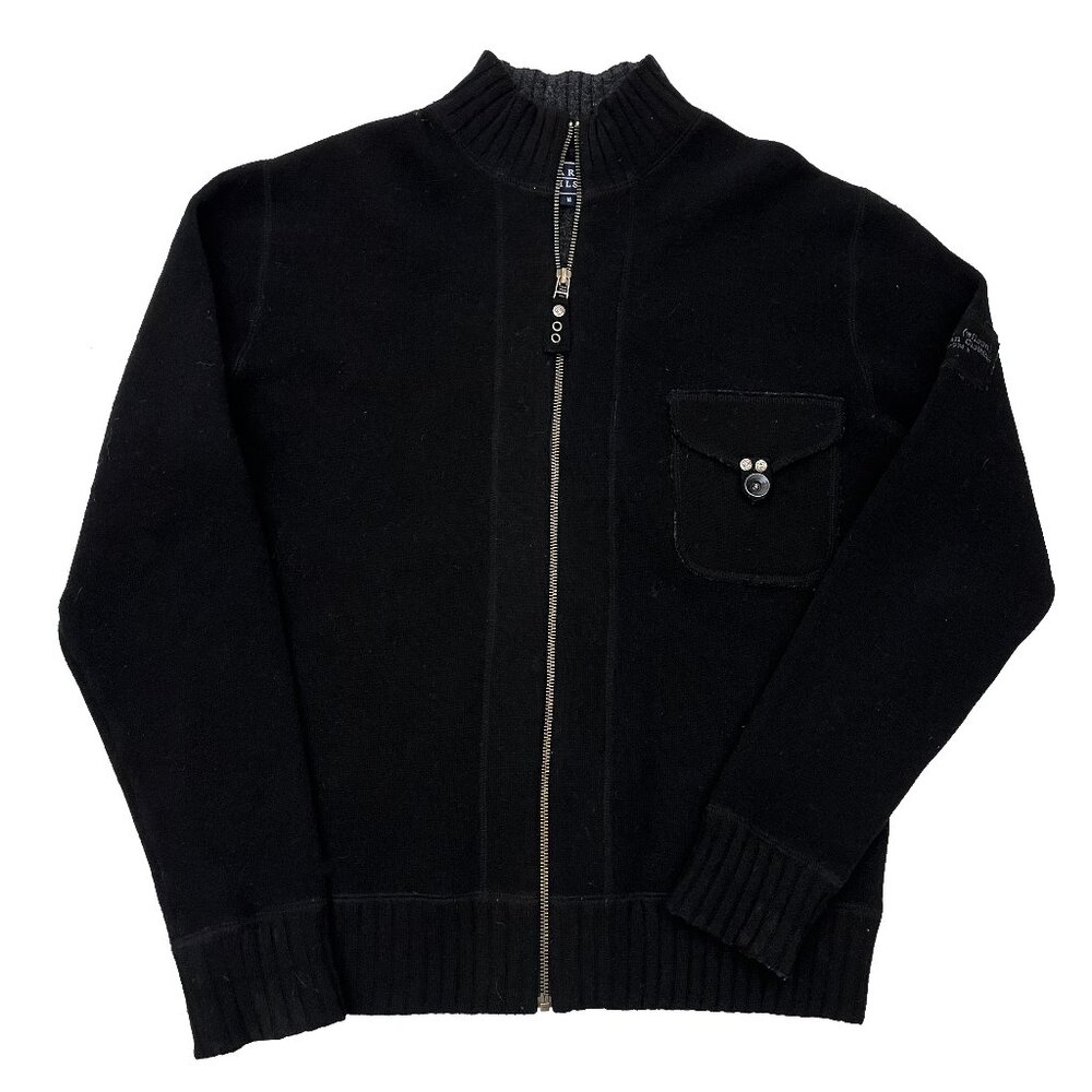 Harris Wilson Lambswool Wool Full Zip Black Sweater Cardigan Mens M